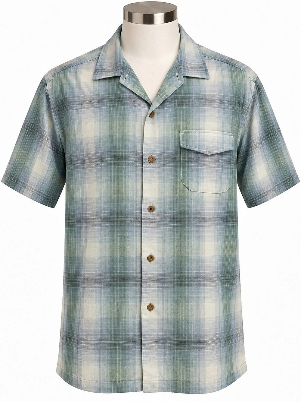 Tommy Bahama Original Fit Plaid Short Sleeve Shirt in Green & Blue - Picture 1 of 2